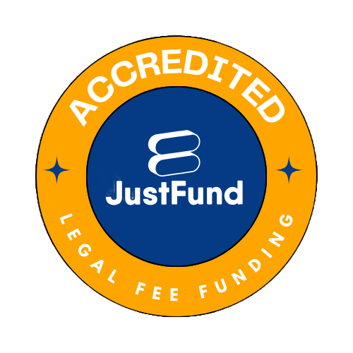 JustFund accredited legal fee funding badge